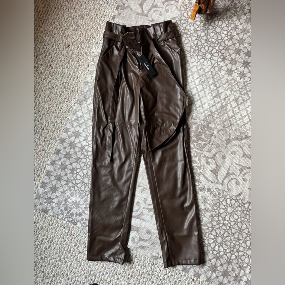 Lulu's Brown Faux Leather Pants